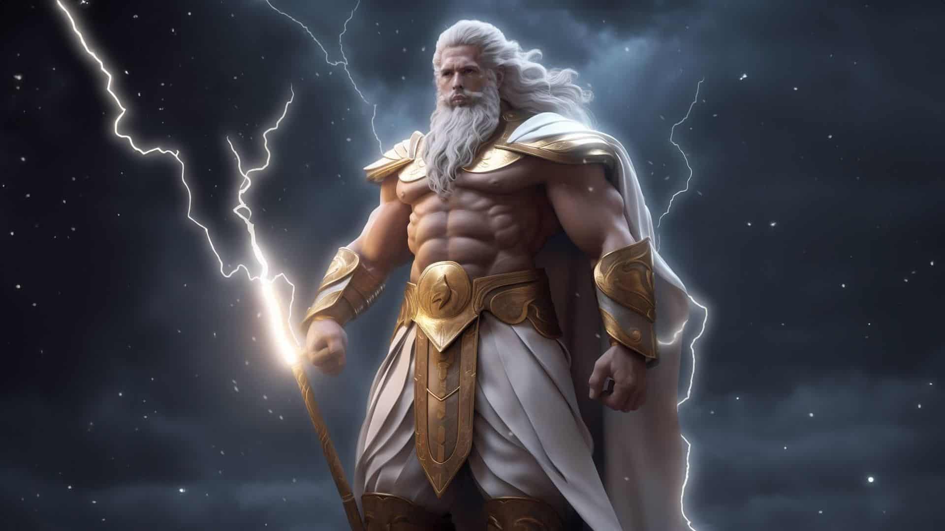 Andrew Tate as the god of thunder is standing in front of lightning