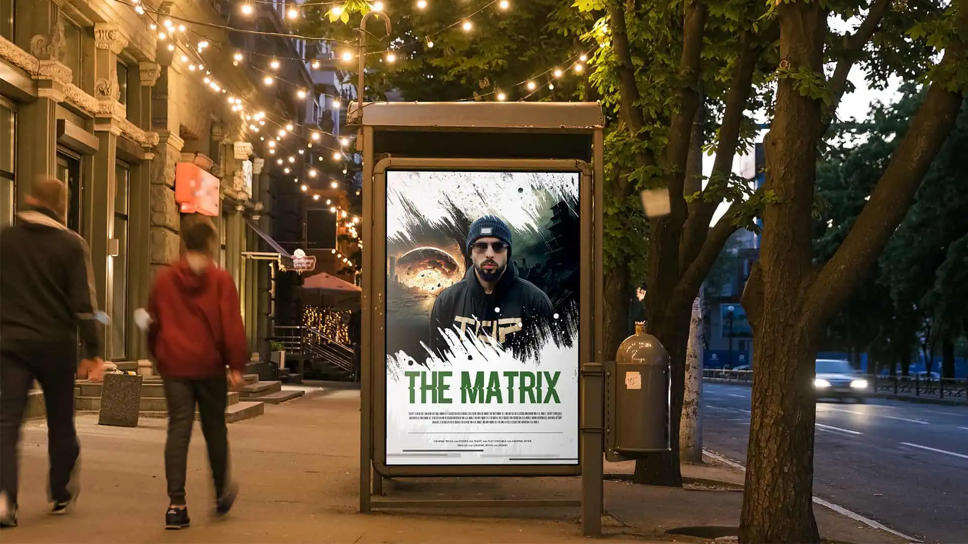 Street Light Mockup with a movie poster with Andrew Tate