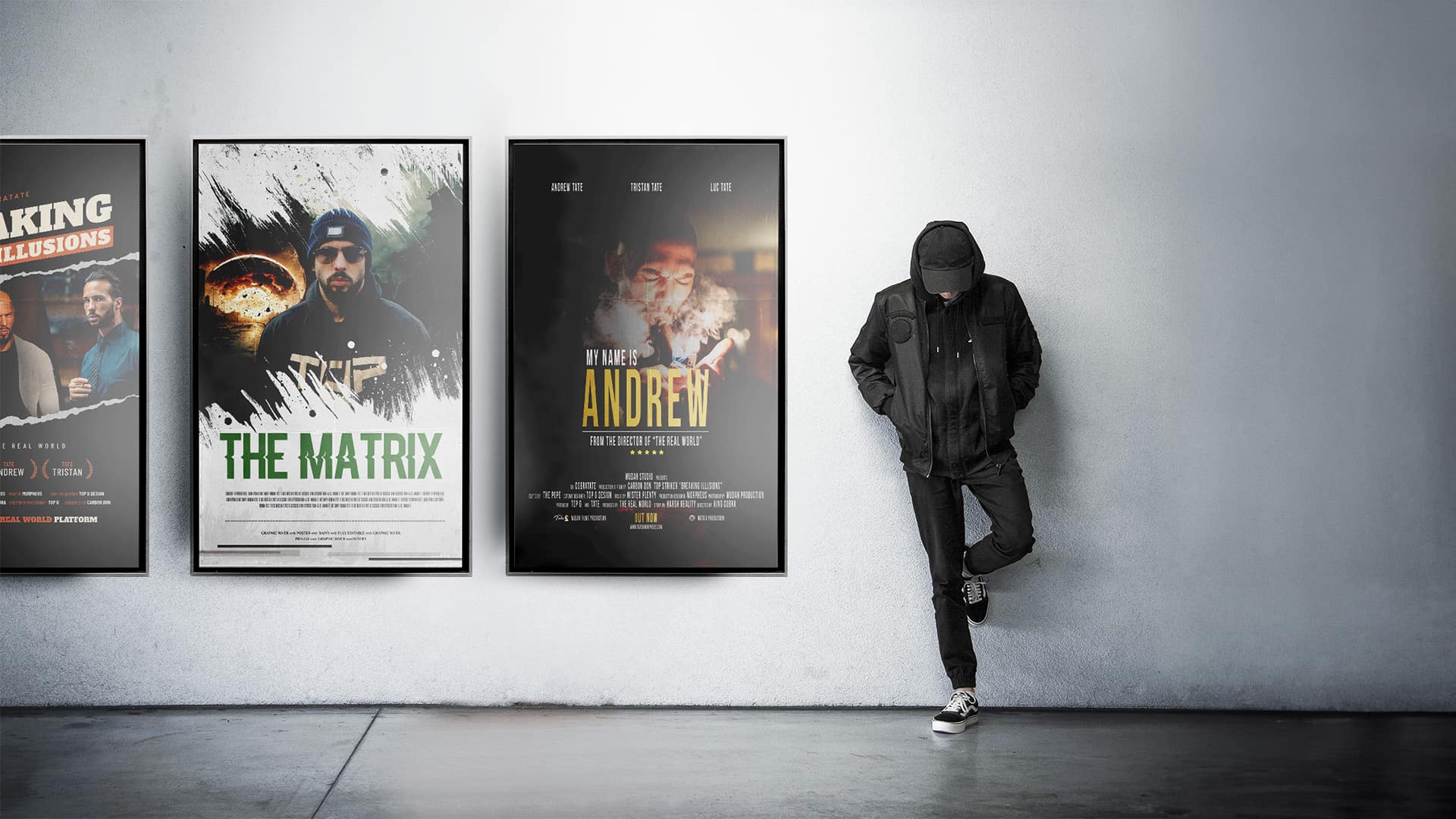 Poster Mockup with a guy standing on a wall